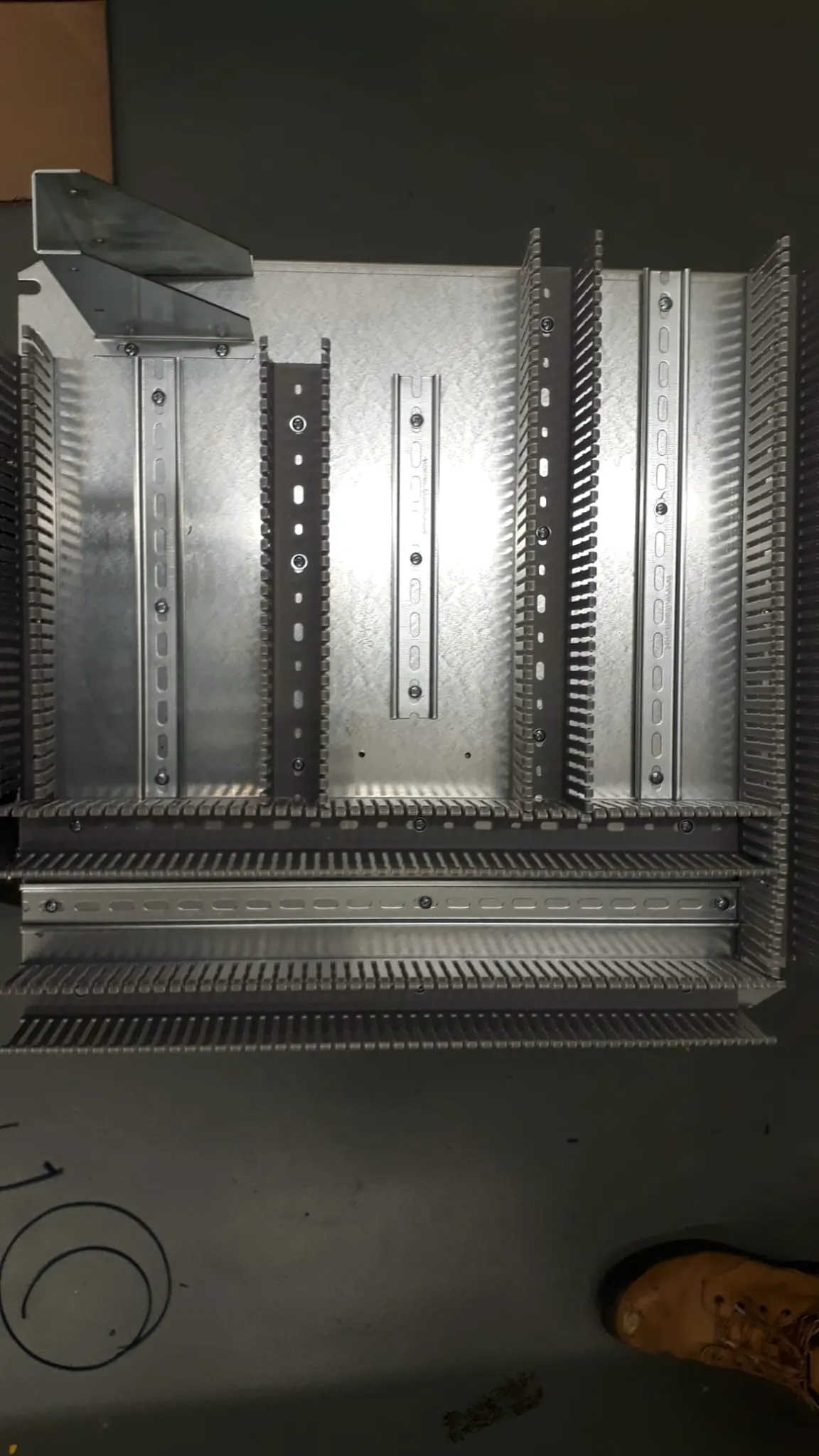 Prepared mounting plate with trunking and DIN rail