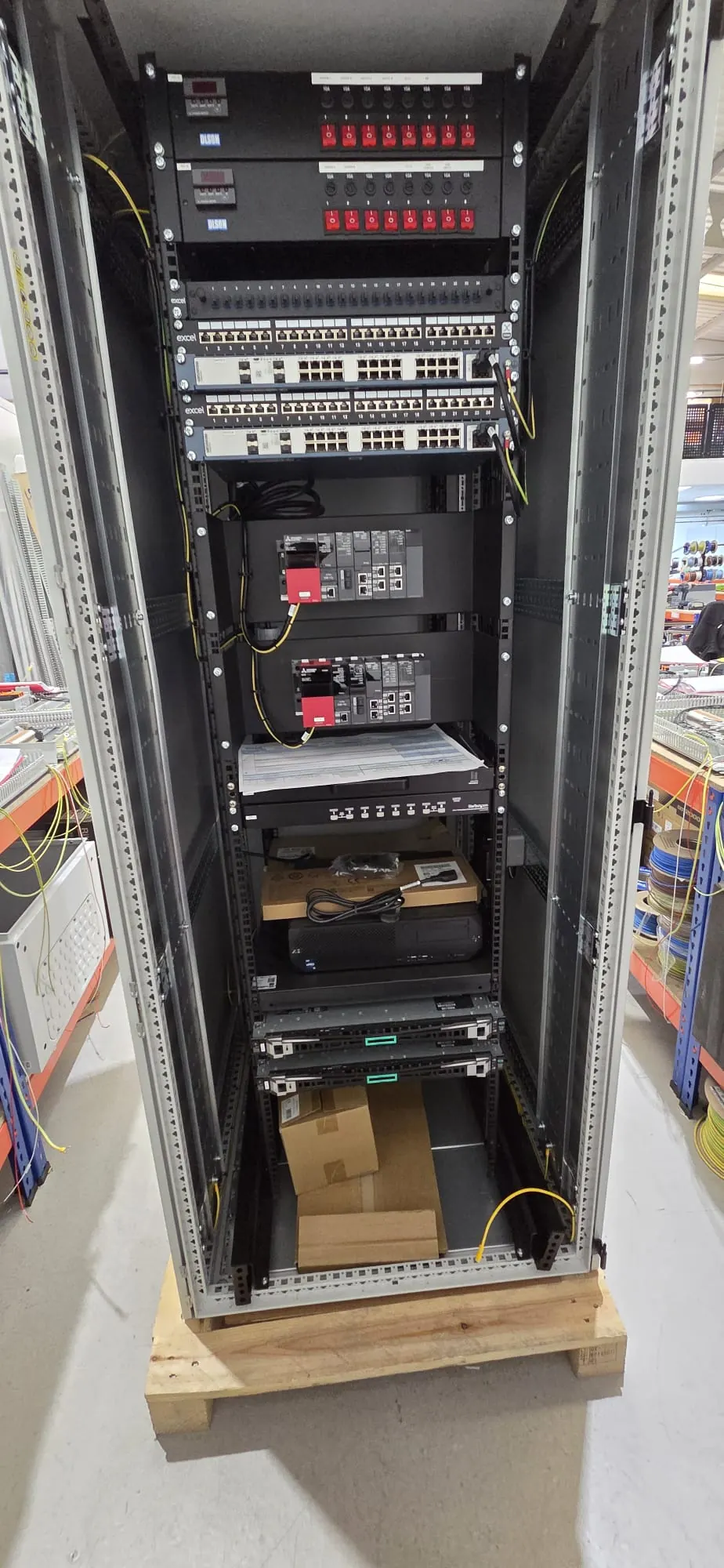 Equipment rack with the doors open
